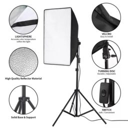 VOGREX 2PCS Softbox Lighting Kit Video Photo Soft Box Continuous Light Stand Studio in Black - thumbnail 4