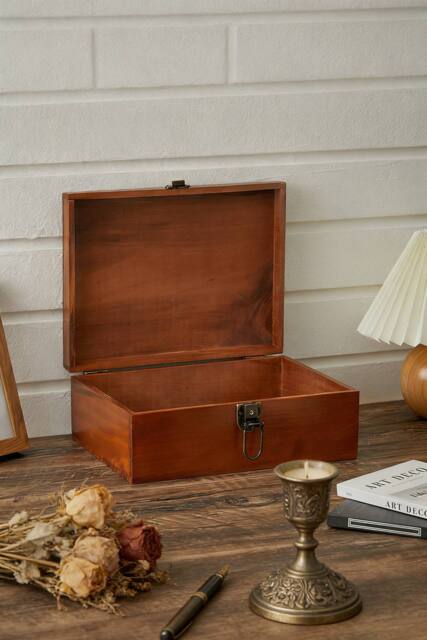 ExtraStar Lockable Flip-Top Wooden Storage Chest, Retro Style for Jewelry in Brown - image 1