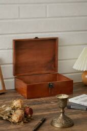 ExtraStar Lockable Flip-Top Wooden Storage Chest, Retro Style for Jewelry in Brown - thumbnail 1