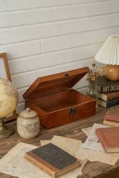 ExtraStar Lockable Flip-Top Wooden Storage Chest, Retro Style for Jewelry in Brown - thumbnail 2