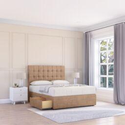 "Sloomy Alabama Divan Bed Base 4 Drawers & 54"" Floor Standing Headboard in Light Beige - Size: Super King" - thumbnail 1