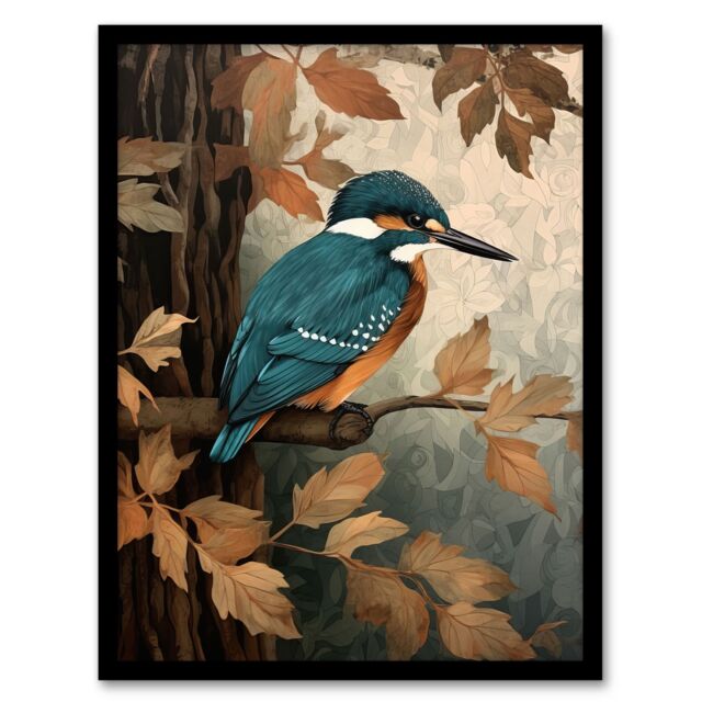 Artery8 Kingfisher By George Sinclair Vintage Botanical Earthy Aesthetic River Bird Artwork Framed Wall Art Print A4 in Black - image 1