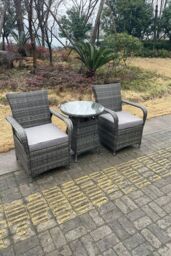 Fimous Rattan Dining Set Table & Chair Set Bistro Set PE Wicker Patio Outdoor 2 Chairs Plus Small Round Table in Dark Grey - thumbnail 3