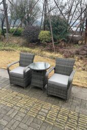 Fimous Rattan Dining Set Table & Chair Set Bistro Set PE Wicker Patio Outdoor 2 Chairs Plus Small Round Table in Dark Grey - thumbnail 5