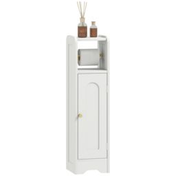 HOMCOM Toilet Roll Holder Slim Bathroom Cabinet with Adjustable Shelf White - thumbnail 2
