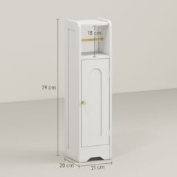 HOMCOM Toilet Roll Holder Slim Bathroom Cabinet with Adjustable Shelf White - thumbnail 3