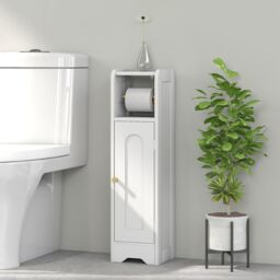 HOMCOM Toilet Roll Holder Slim Bathroom Cabinet with Adjustable Shelf White - thumbnail 1