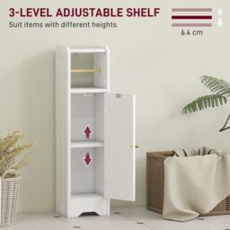 HOMCOM Toilet Roll Holder Slim Bathroom Cabinet with Adjustable Shelf White - thumbnail 5