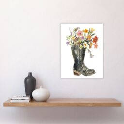 "Artery8 Wildflower Bouquet Heeled Army Boot Watercolour Wall Art Print - Size: W24"" x H32""" - thumbnail 4