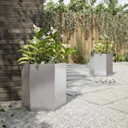 Berkfield Home Garden Planter 2 pcs Hexagon 46x40x45 cm Stainless Steel in Silver - Size: 46 x 40 x 45 cm - thumbnail 4