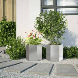 Berkfield Home Garden Planter 2 pcs Hexagon 46x40x45 cm Stainless Steel in Silver - Size: 46 x 40 x 45 cm - thumbnail 3
