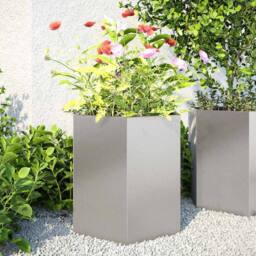 Berkfield Home Garden Planter 2 pcs Hexagon 46x40x45 cm Stainless Steel in Silver - Size: 46 x 40 x 45 cm - thumbnail 2