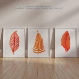 Wee Blue Coo Pack of 3 Elegant Fern Frond Plant Tree Bright Orange Leaf Detailed Foliage Botanical Unframed Wall Art Living Room Prints Set - thumbnail 6