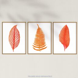 Wee Blue Coo Pack of 3 Elegant Fern Frond Plant Tree Bright Orange Leaf Detailed Foliage Botanical Unframed Wall Art Living Room Prints Set - thumbnail 5