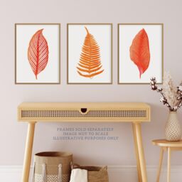 Wee Blue Coo Pack of 3 Elegant Fern Frond Plant Tree Bright Orange Leaf Detailed Foliage Botanical Unframed Wall Art Living Room Prints Set - thumbnail 2