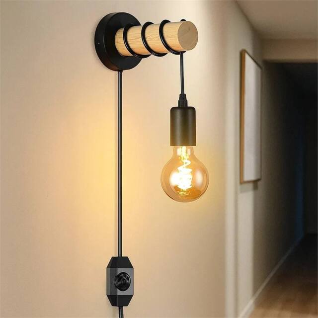SPETLEK Plug In Wall Light Adjustable Wood Arm Reading Bedside Lamp in Black - image 1