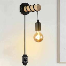 SPETLEK Plug In Wall Light Adjustable Wood Arm Reading Bedside Lamp in Black - thumbnail 3