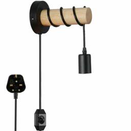 SPETLEK Plug In Wall Light Adjustable Wood Arm Reading Bedside Lamp in Black - thumbnail 5