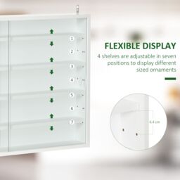 HOMCOM 5-Tier Wall Mounted Cabinet Display Shelf Unit w/ Adjustable Shelves Glass Doors in White - Size: Small - thumbnail 4