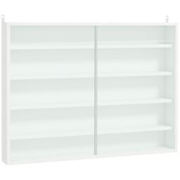 HOMCOM 5-Tier Wall Mounted Cabinet Display Shelf Unit w/ Adjustable Shelves Glass Doors in White - Size: Small - thumbnail 2