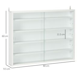 HOMCOM 5-Tier Wall Mounted Cabinet Display Shelf Unit w/ Adjustable Shelves Glass Doors in White - Size: Small - thumbnail 3