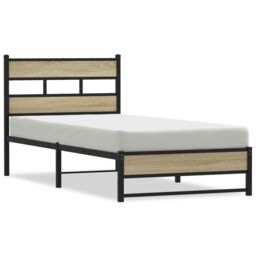 Berkfield Home Metal Bed Frame without Mattress Sonoma Oak 75x190 cm Small Single in Brown - thumbnail 2