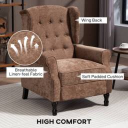 HOMCOM Recliner Armchair for Living Room Reclining Chair with Footrest in Brown - thumbnail 5