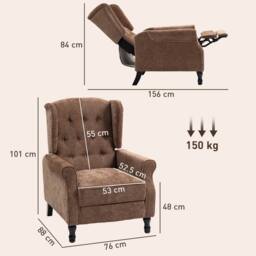 HOMCOM Recliner Armchair for Living Room Reclining Chair with Footrest in Brown - thumbnail 3