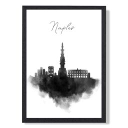 ARTZE Naples Watercolour Skyline City Framed Print SIZE: A2 with Black Frame - Size: A3 - thumbnail 1
