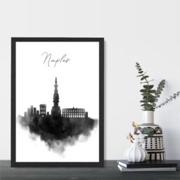 ARTZE Naples Watercolour Skyline City Framed Print SIZE: A2 with Black Frame - Size: A3 - thumbnail 2