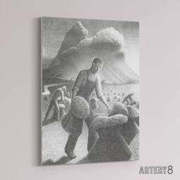 "Artery8 Approaching Storm in Wheat Field Grant Wood Canvas Wall Art Print in Grey - Size: W12"" x H16""" - thumbnail 2
