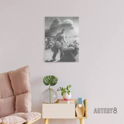 "Artery8 Approaching Storm in Wheat Field Grant Wood Canvas Wall Art Print in Grey - Size: W12"" x H16""" - thumbnail 3