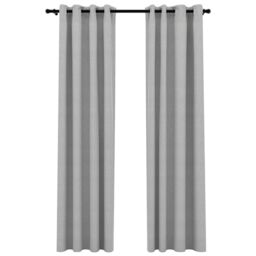 Berkfield Home Linen-Look Blackout Curtains with Grommets 2pcs Grey 140x225cm - Size: 140x225 cm - thumbnail 2
