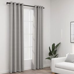 Berkfield Home Linen-Look Blackout Curtains with Grommets 2pcs Grey 140x225cm - Size: 140x225 cm