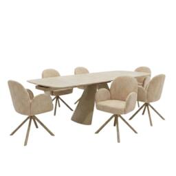 HOME LUXE INTERIOR Gstaad Beige Ceramic Extending Dining Set 6 Swivel Chairs 160-240cm - thumbnail 5
