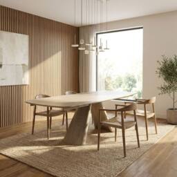HOME LUXE INTERIOR Gstaad Beige Ceramic Extending Dining Set 6 Swivel Chairs 160-240cm - thumbnail 1