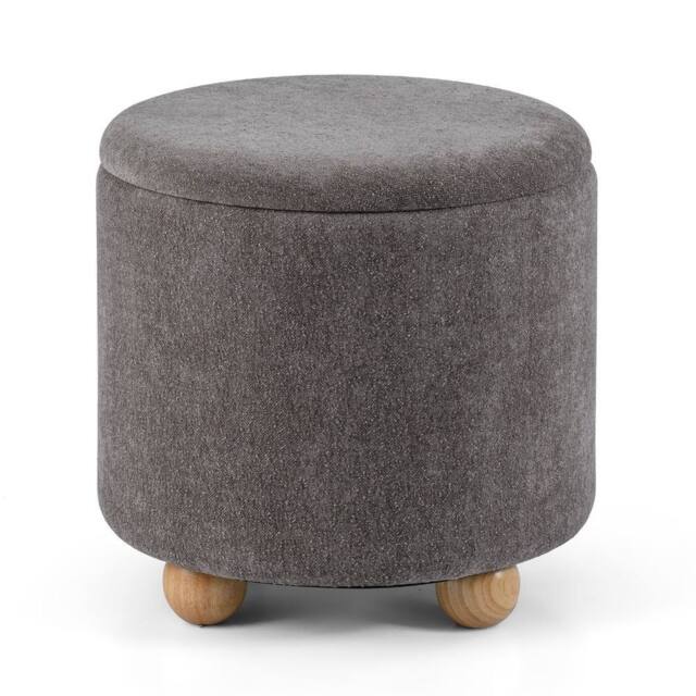 Havendro 45CM Chenille Round Storage Ottoman Footrest Stool in Grey - image 1