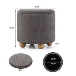 Havendro 45CM Chenille Round Storage Ottoman Footrest Stool in Grey - thumbnail 2