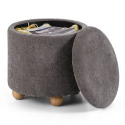Havendro 45CM Chenille Round Storage Ottoman Footrest Stool in Grey - thumbnail 3