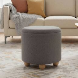 Havendro 45CM Chenille Round Storage Ottoman Footrest Stool in Grey - thumbnail 4