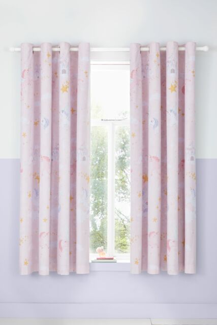 Catherine Lansfield 'Fairytale Unicorn' Reversible Lined Eyelet Curtains in Pink - Size: 168 cm width x 183 cm drop - image 1
