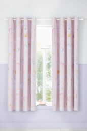 Catherine Lansfield 'Fairytale Unicorn' Reversible Lined Eyelet Curtains in Pink - Size: 168 cm width x 183 cm drop - thumbnail 1