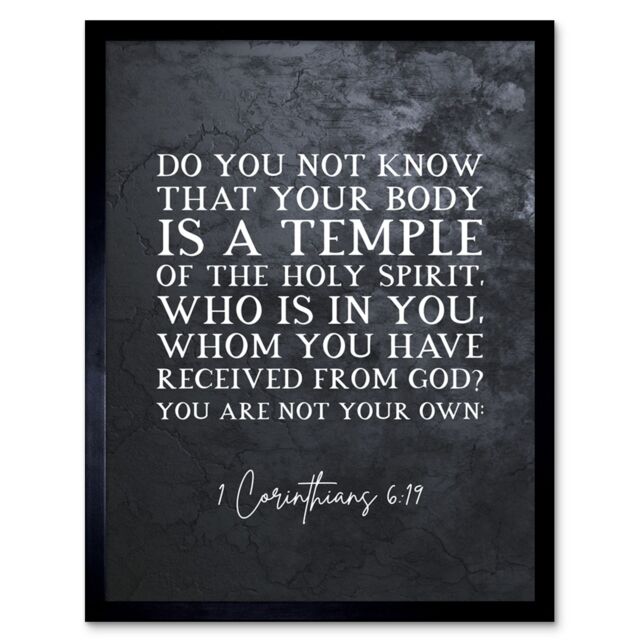 Artery8 Wall Art Print 1 Corinthians 6:19 Your Body is a Temple of the Holy Spirit Christian Bible Verse Quote Scripture Typography Art Framed - image 1