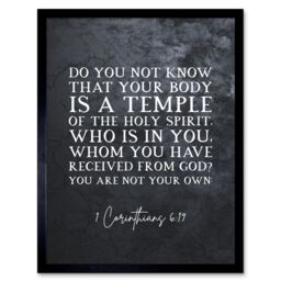 Artery8 Wall Art Print 1 Corinthians 6:19 Your Body is a Temple of the Holy Spirit Christian Bible Verse Quote Scripture Typography Art Framed - thumbnail 1