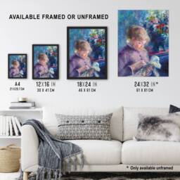 Artery8 Young Woman Sewing Renoir Vintage Framed Wall Art Print in Blue - Size: A4 - thumbnail 3
