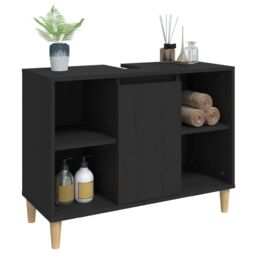 Berkfield Home Sink Cabinet Black 80x33x60 cm Engineered Wood - Size: 80 x 33 x 60 cm - thumbnail 4