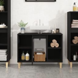 Berkfield Home Sink Cabinet Black 80x33x60 cm Engineered Wood - Size: 80 x 33 x 60 cm - thumbnail 3