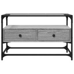 Berkfield Home TV Cabinet with Glass Top Grey Sonoma 80x35x51 cm Engineered Wood - Size: 80 x 35 x 51 cm - thumbnail 4
