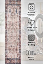 Kukoon Washable Runner Rug Beige Floral Long Hallway Carpet Mat 60cm x 240cm - Size: 60 cm x 240 cm - thumbnail 1