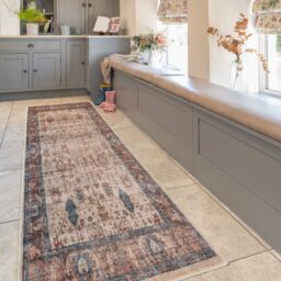 Kukoon Washable Runner Rug Beige Floral Long Hallway Carpet Mat 60cm x 240cm - Size: 60 cm x 240 cm - thumbnail 4